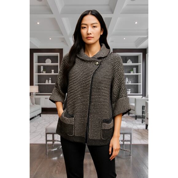 Trina Turk Sweater Capelet Cowl Neck Wrap Closure Short Sleeve S/M - Picture 1 of 12